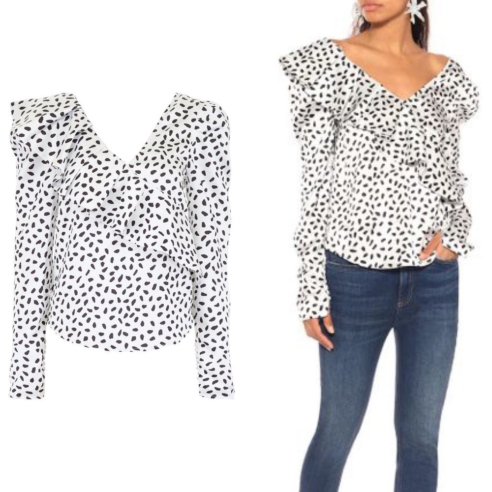 Self Portrait Satin Printed Polka Dot Blouse Top